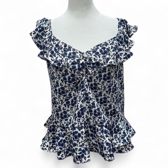 Sugar Lips Blue & White Floral Ruffle Tank Size Medium - Picture 1 of 5